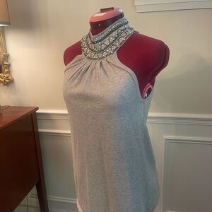 Grey embellished beading tank top, with halter neckline